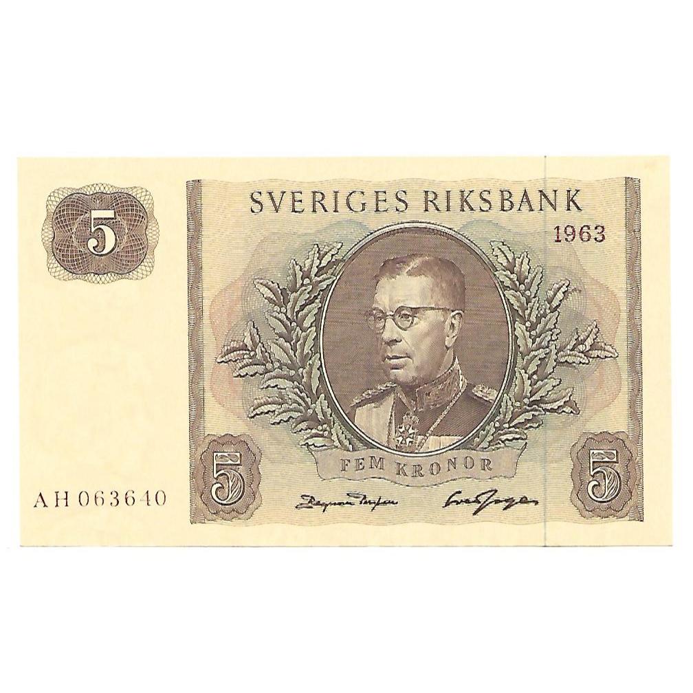 * CEDULA - SUECIA 5 KRONOR 1963 P.50 FE *