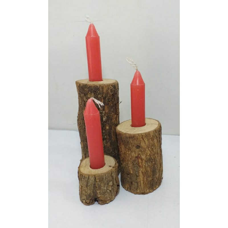 Trio Porta vela palito tronco de madeira rústica para decoração - Castiçal bolacha de madeira natural