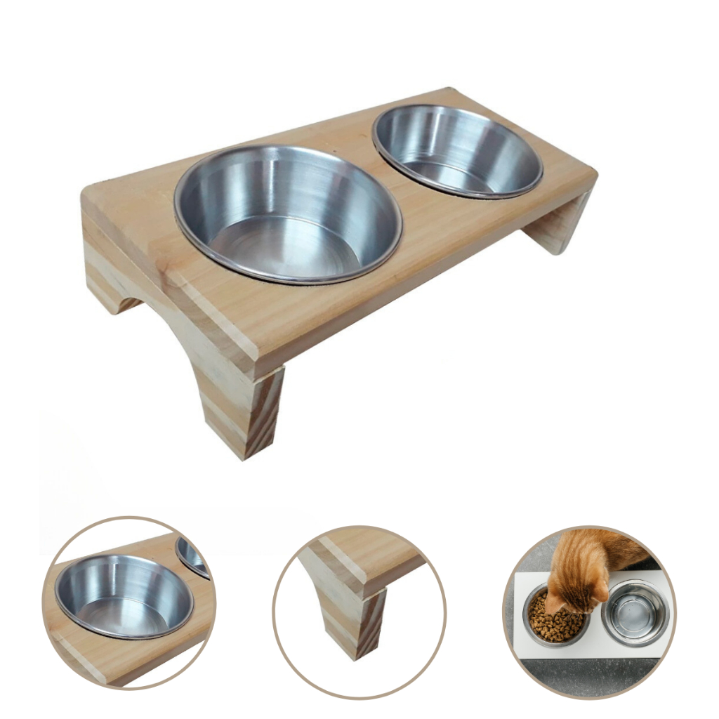Comedouro Elevado Pet Duplo Gato E Cachorro 2 Tigelas