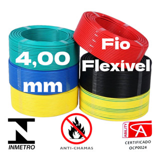 Rolo De Fio Cabo Elétrico 4mm 50m Flexível Preto Anti-chamas