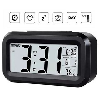 Relógio digital LCD de mesa com luz despertador alarme e temperatura 1019 TG