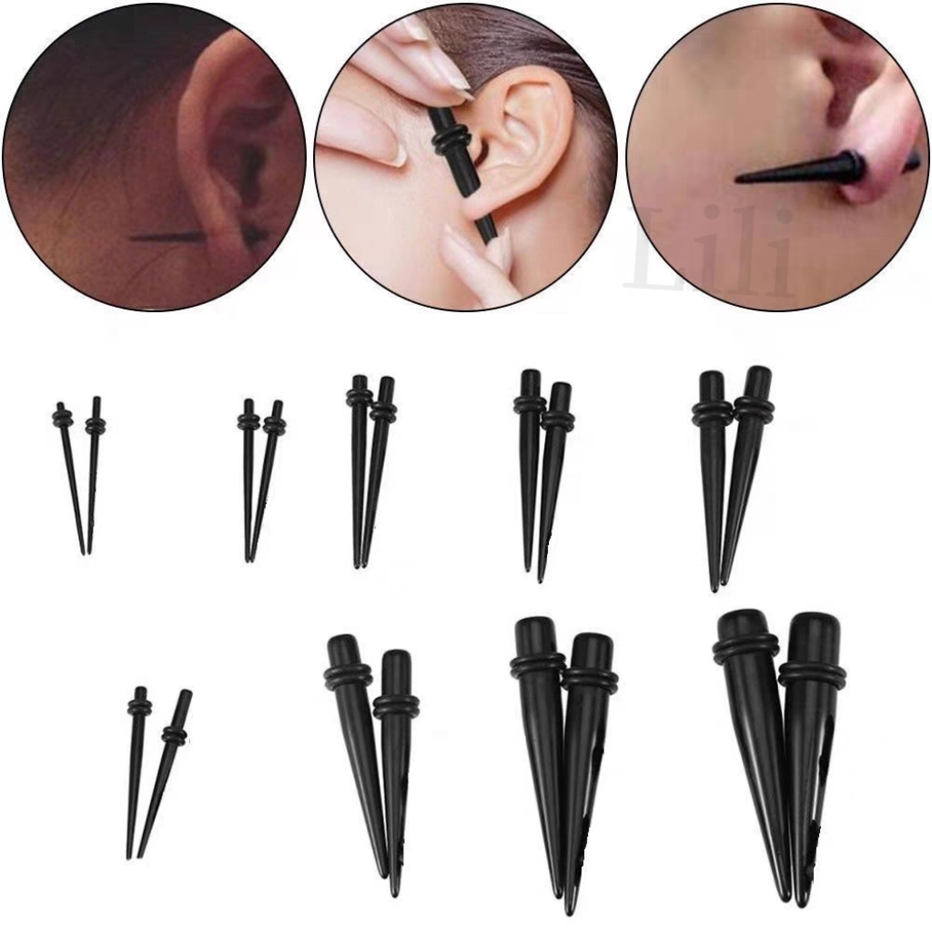 Kit 12  Alagador Pino Acrilico Preto Piercing Expansor de orelha em Oferta na Shopee