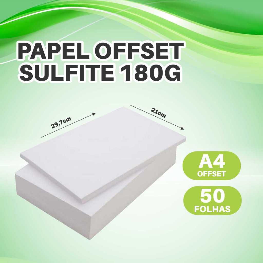 Papel Sulfite Offset 180g A4, 50 Folhas, Tamanho 21x29,7cm, Branco Grosso Cartolina