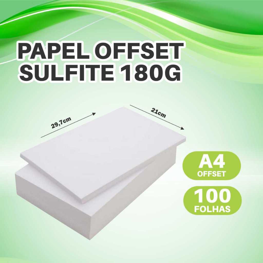 Papel Sulfite Offset 180g A4, 100 Folhas, Tamanho 21x29,7cm, Branco Grosso Cartolina