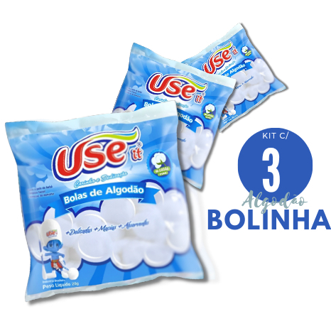 kit 3 Algodão Bola Branco 20g Remoção de Esmalte - Limpeza em geral 100% Algodão pacotinho Use it