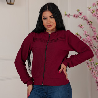 Casaquinho Feminino Malha Pop Zíper Frontal Manga Princesa
