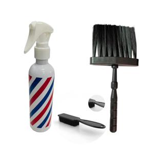 Kit Espanador Para Barbeiro + Kit Borrifador Pole Listrado + Escovinha Disfarce