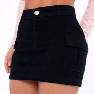 Saia Cargo Preta Curta Levanta Bumbum Com Elastano Moda Verão Blogueira Tendência.