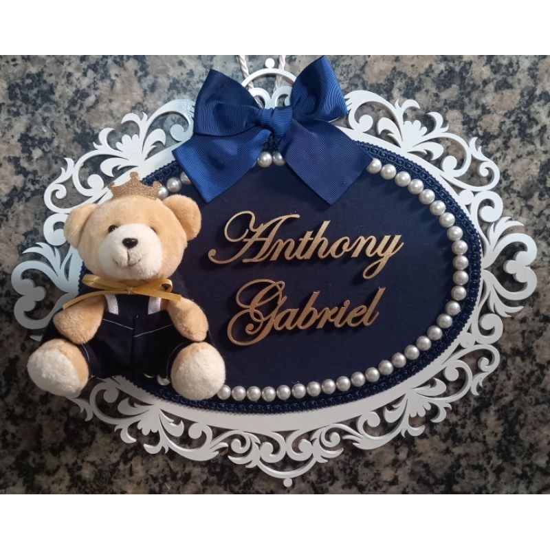 enfeite de porta maternidade moldura provençal oval urso principe