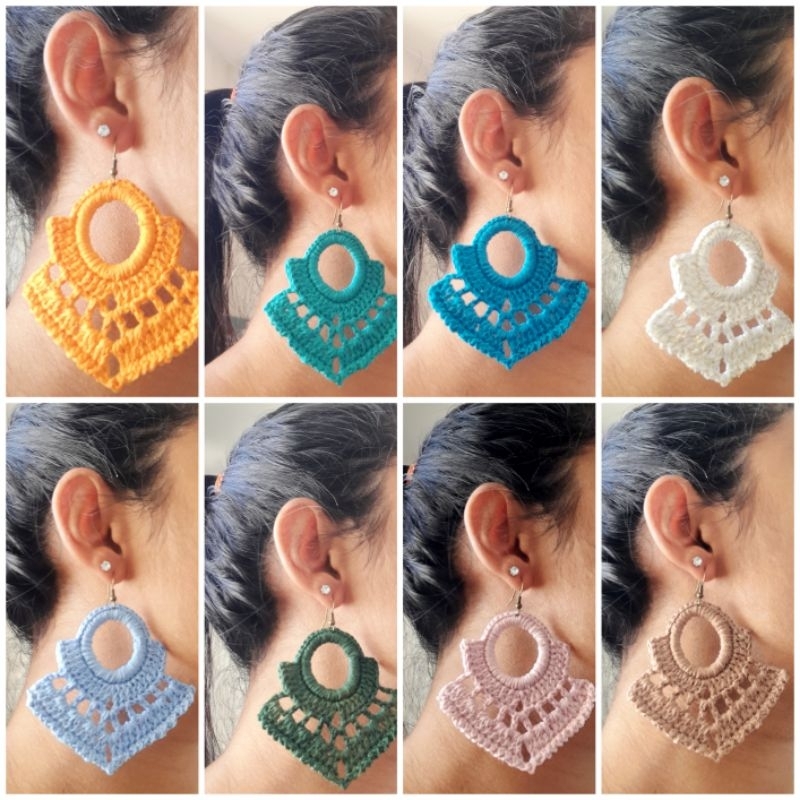 brinco longo de crochê/boho chic/coloridos