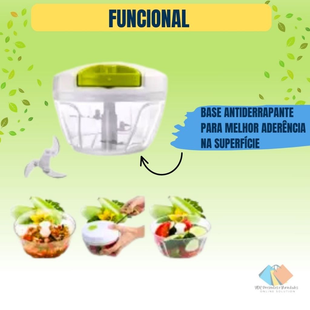 Multi Processador Manual Triturador Moedor Picador De Alimentos Com 3 Lâminas Inox Para Processamento Rápido De Vários Alimentos 450ml