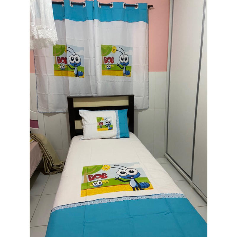 Jogo de Cama Solteiro com Cortina de Janela Infantil forro de cama colcha de barra cars princesas homem aranha minecraft