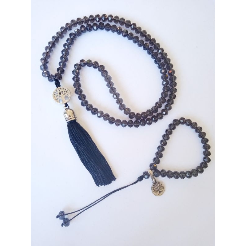 Imagem Japamala 108 Contas Cristal Fumê 8 mm + Pulseira 27 Contas Cristal Rosário Budista Meditação Ref:339