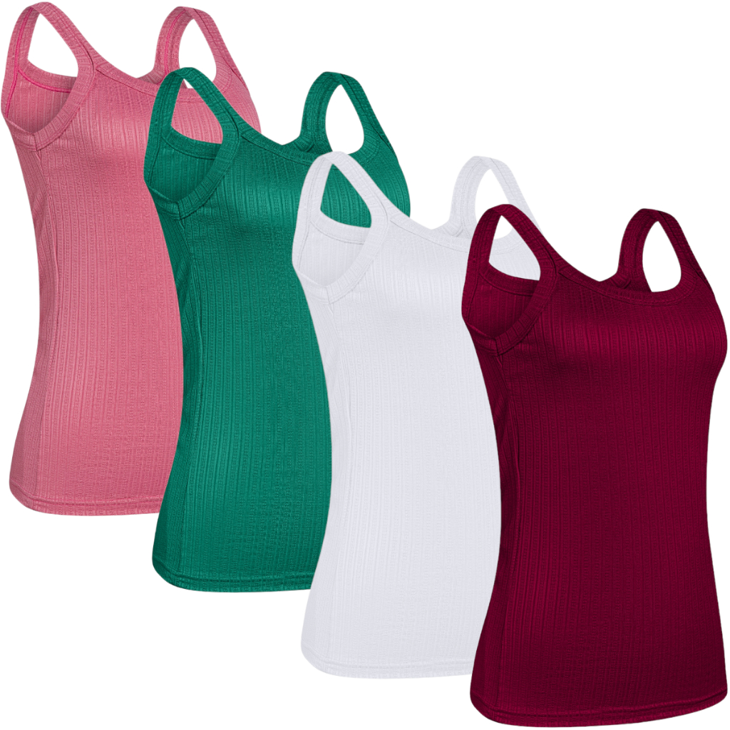 Kit 4 Regatinhas Blusa Blusinhas Feminina Canelada Alça Fina Com Elastano Premium s/Bojo
