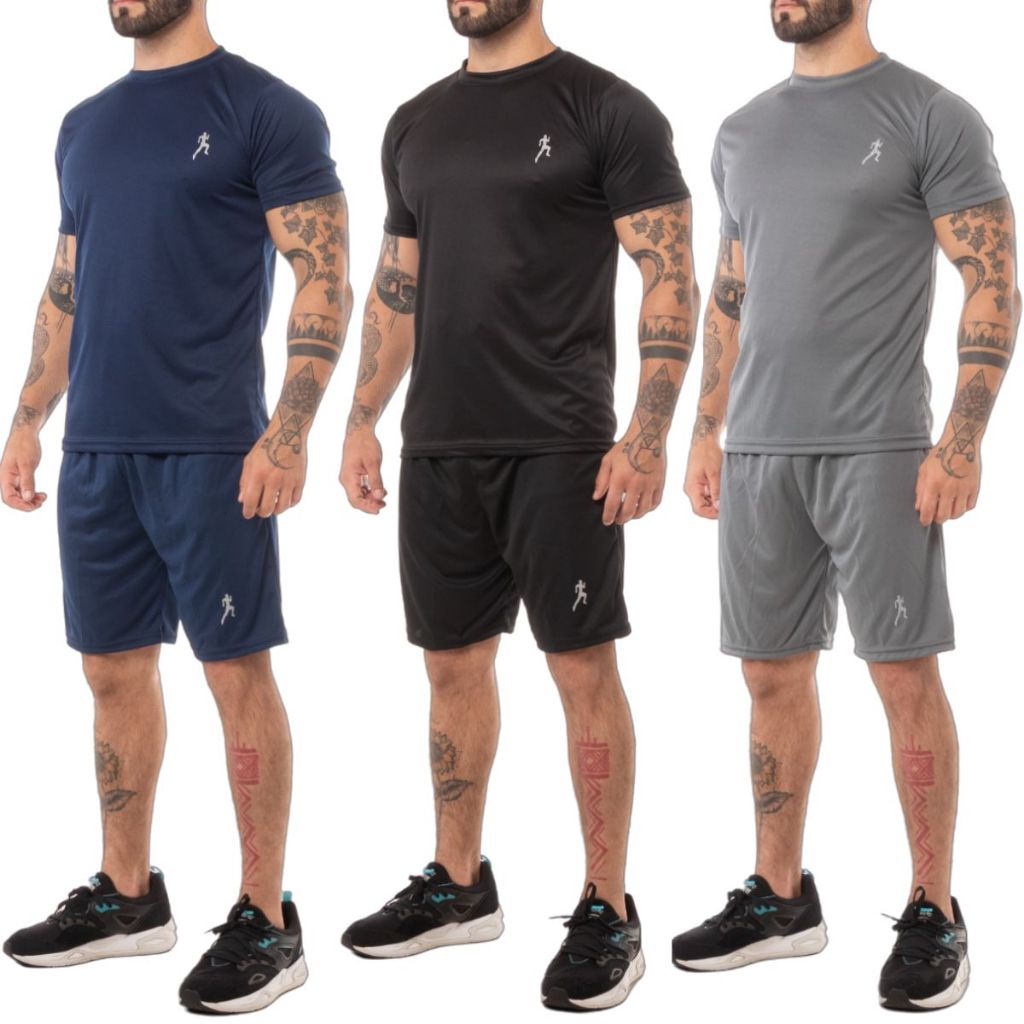 Kit 3 Bermudas Masculinas Academia + 3 Camisetas Refletivo - Conjunto