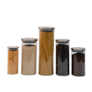 Kit pote de vidro tampa de inox redondo 5 tamanhos - Oikos
