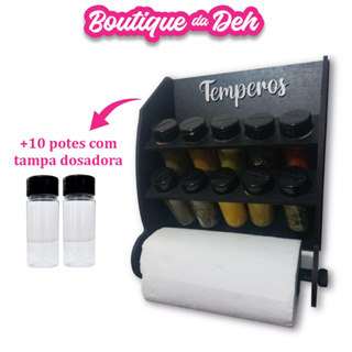 Porta Temperos Condimentos de Parede + Kit 10 Potes com Tampa Dosadora em Oferta na Shopee
