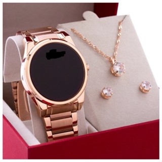 Relógio Feminino Digital Led Redondo Dourado e Rose breto prata Moda Blogueira 2342