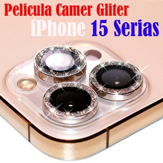 Kit Protetor de CÂMERA GLITTER iPhone 15/15 Plus/15 Pro/15 Promax Peliculas Brilhante