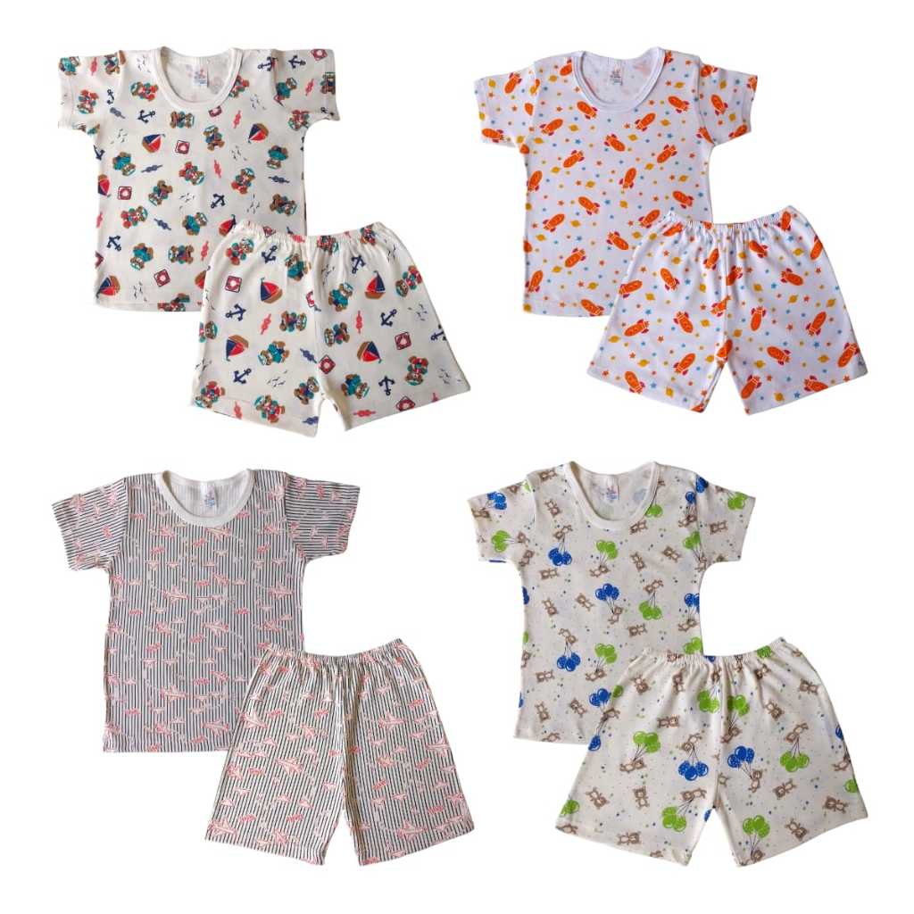Kit 8 Peças - Pijama Tamanho 1 / 2 / 3 Anos - 4 Camiseta + 4 Short Verão Pijama Infantil Fresquinho