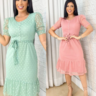 vestido de tule feminino Moda Evangélica bordado com pérolas com faixa pra amarrar forrado TULE