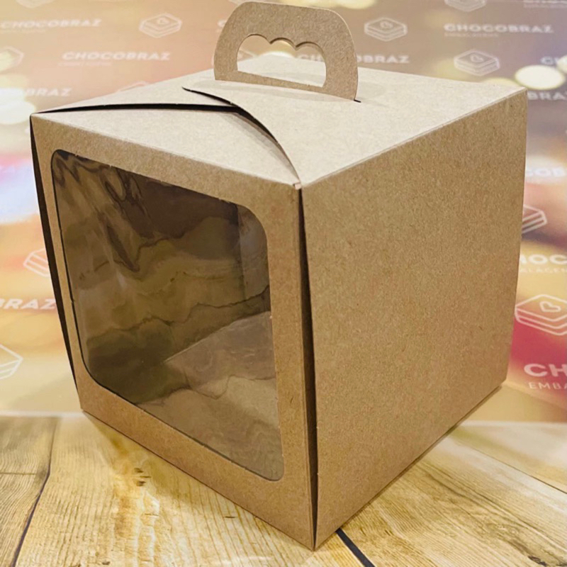 10~50 Caixa Panetone 500g com Alça e visor 16x16x16 1207 (Natal Ideia LIQUIDA) (CHOCO)