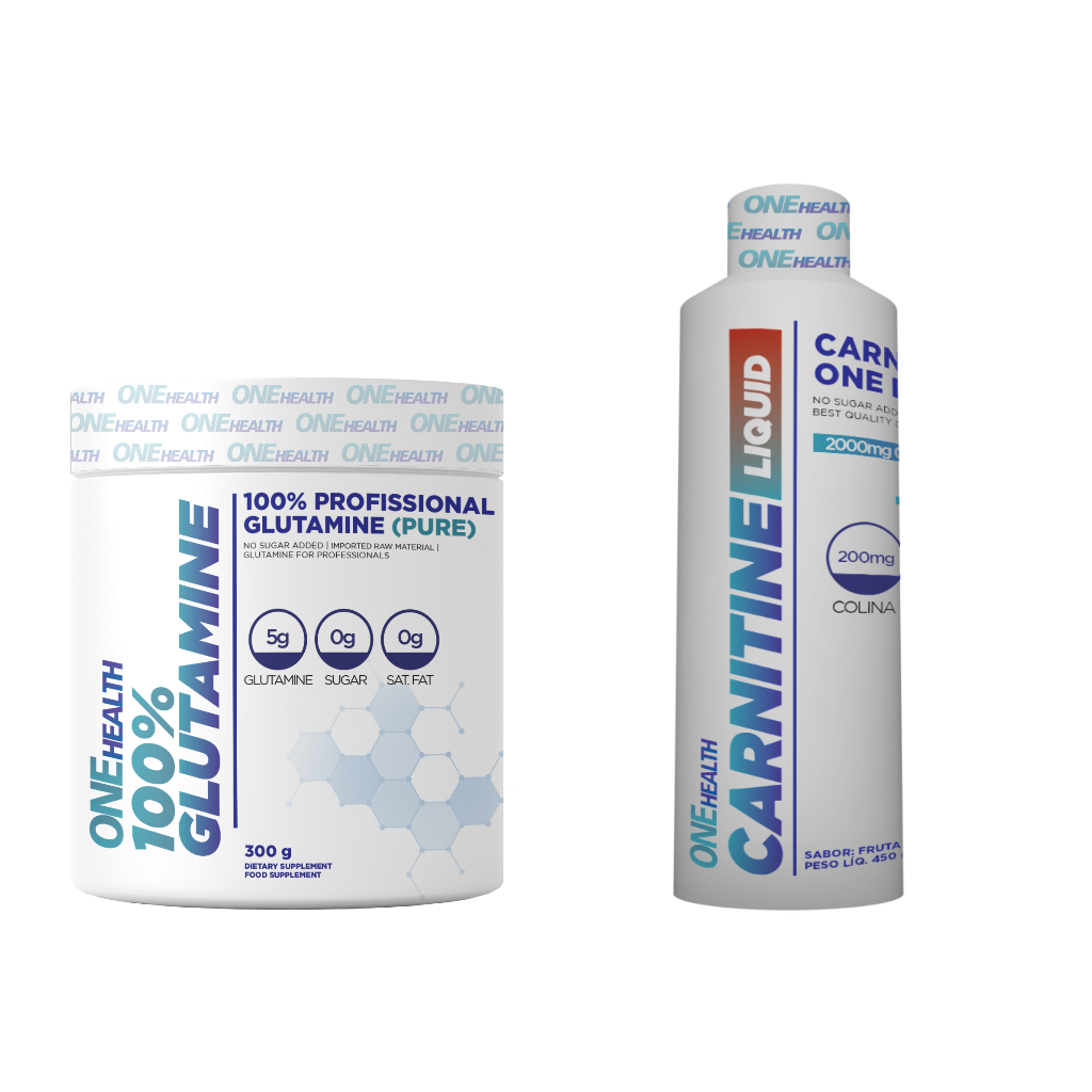 Kit com Glutamina 100% Pura 300g + L Carnitina  líquida com Cromo 450ml