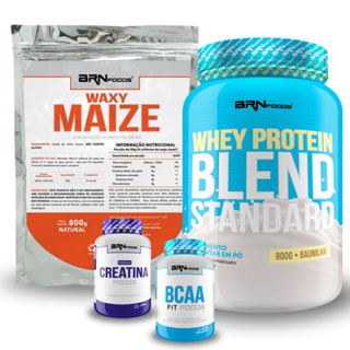 Kit Whey Protein Blend 900g + Waxy Maize Foods 800g + Premium Creatina 100g + BCAA 100g - BRN FOODS em Oferta na Shopee