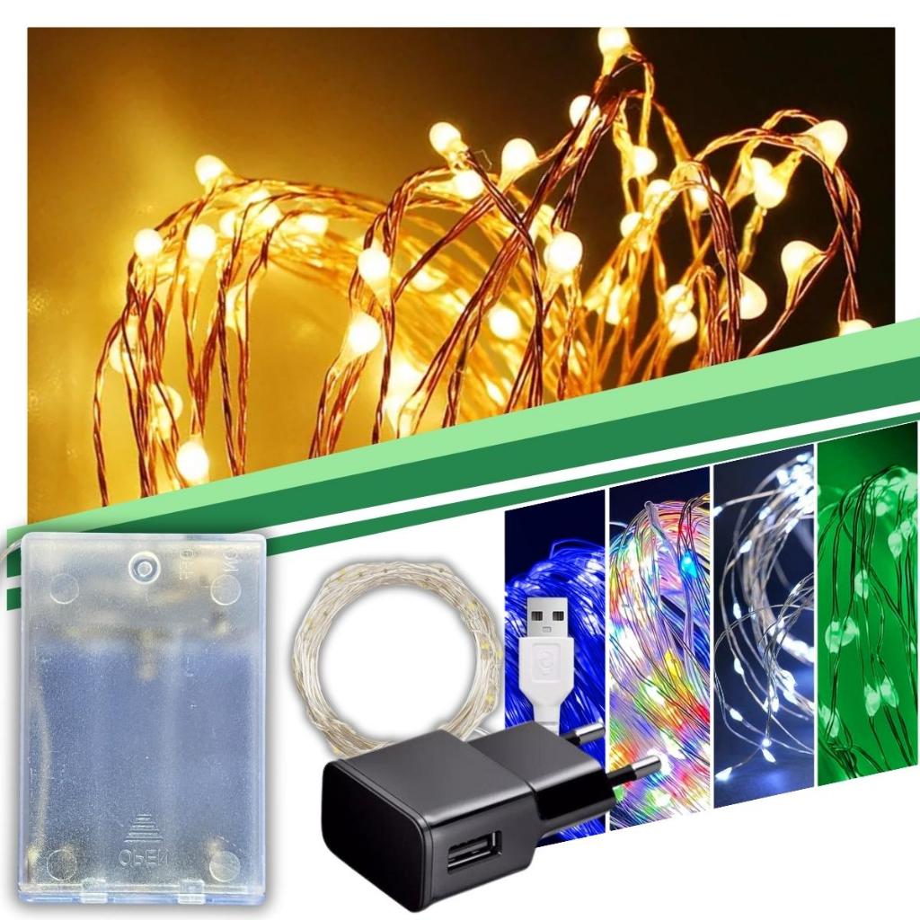 Fio De Fada Led Até 10 metros USB ou Pilha Aljatec Varias Cores Decoração Cordao de Luz Fio Cobre