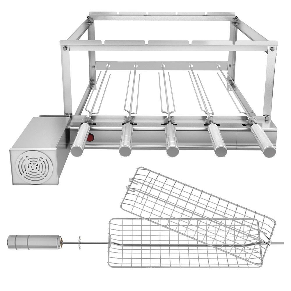 Churrasqueira Gira Grill Inox Bivolt - 5 Espetos Giratórios + Espeto Grelha Giratório Frango / Peixe