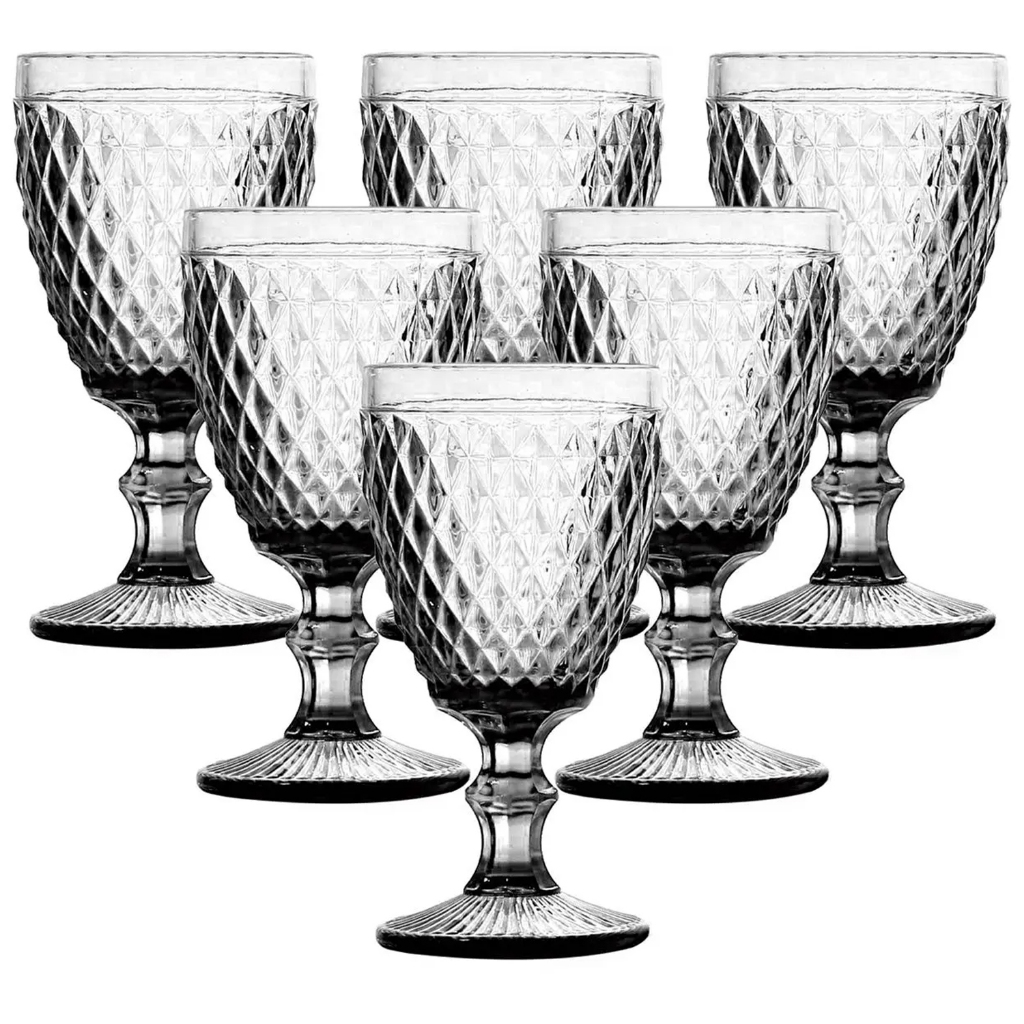 kit Com 6 Taça De Vidro Bico de Jaca Diamond 330ml Haus Transparentes  Concept P/ Água Vin...
