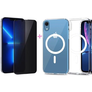 Kit Capa MagSafe tTransparente + Película 3D Privacidade P/ iPhone XR