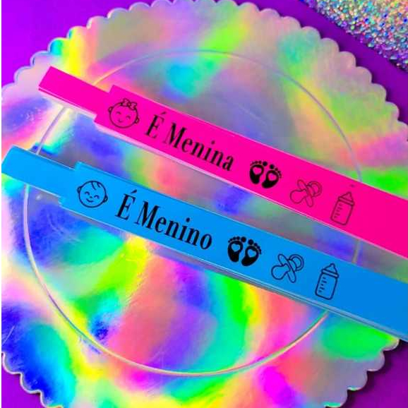 KIT Pulseiras Chá Revelação Identificação  É menina ou É menino - bebê - rosa e azul