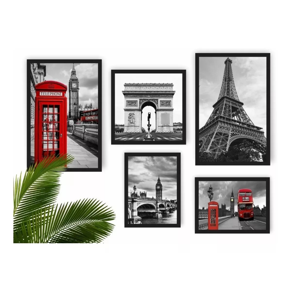 Kit 5 Quadros Decorativos Paris Londres Vintage Cidade Sala em Oferta na Shopee