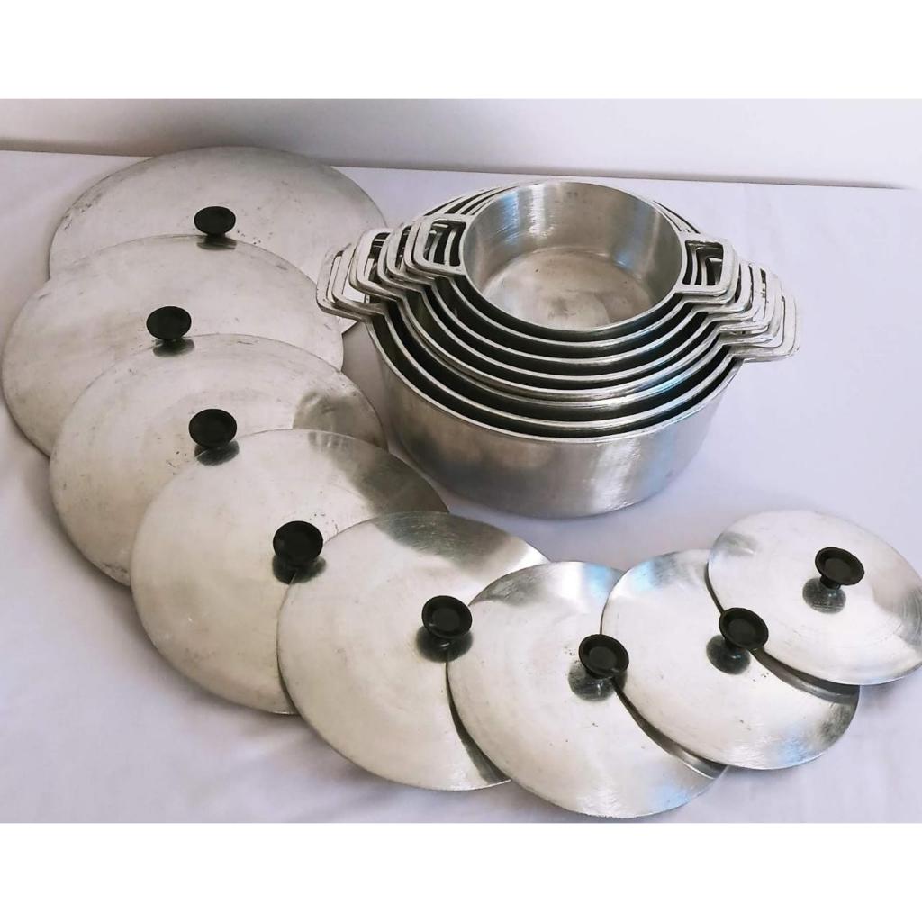 Jogo 8 Peças Panelas De Aluminio Batido Com Tampas De Aluminio Batido