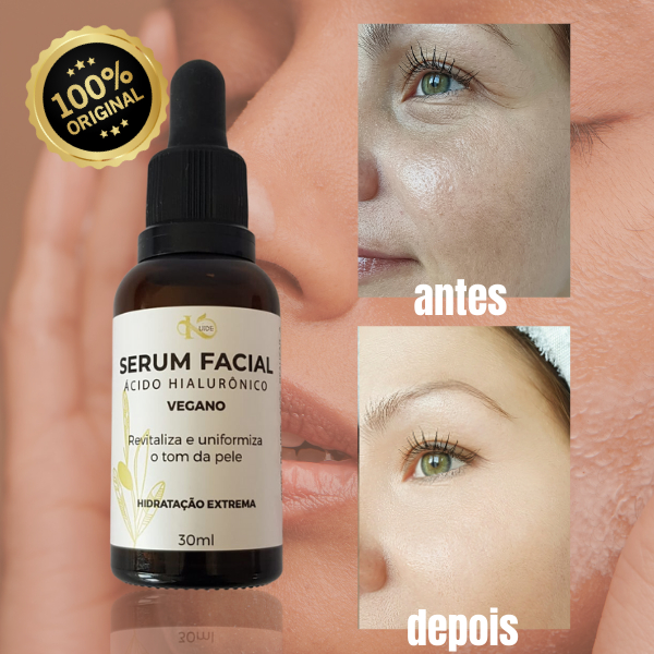 Sérum Facial Vegano Hidratante Anti-rugas e Clareador de Manchas com Ácido Hialurônico Óleo Rícino