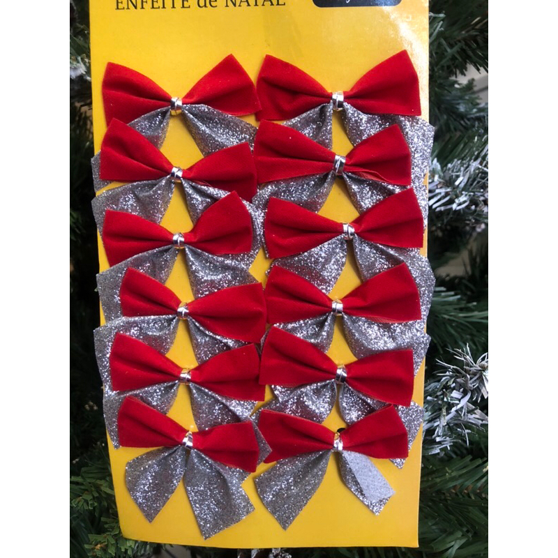 Laços Vermelho Dourado Enfeite De Natal Premium De Qualidade Lacinhos Natalinos