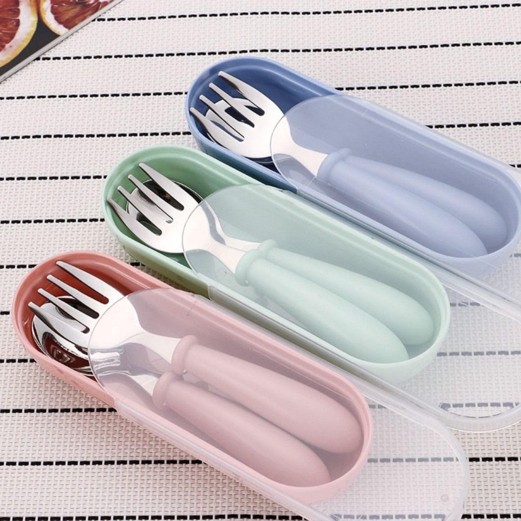Kit talheres Infantil Aço Inox Colher e Garfo com estojo
