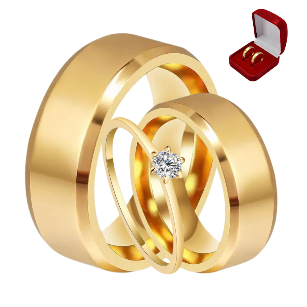 Par de Alianças de Casamento Grossa 8mm Chanfrada Banhada a Ouro 18K Original Melhor Qualidade em Oferta na Shopee