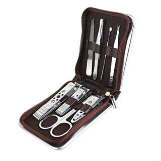 Kit Conjunto de 9 Peças de Manicure Cortador De Unha Manicure Portatil Estojo Pinca Tesoura