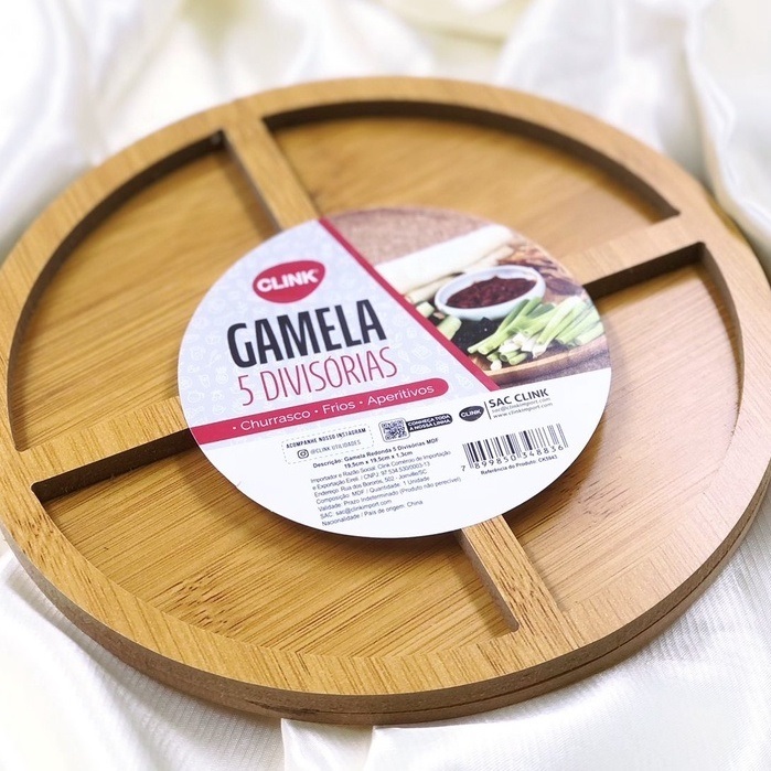 Gamela Petisqueira 30x30Cm MDF Com 5 Divisões Aperitivos Churrasco Frios Decorativo