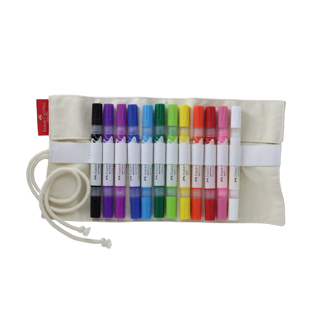 Marcadores MultiMark Multisuperfície Faber-Castell - 12 Cores Clássicas + Estojo de Tecido - MM/ESROLO em Oferta na Shopee
