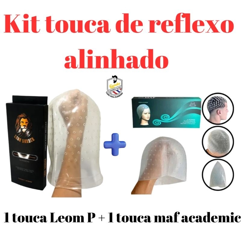 kit touca de reflexo alinhado 1 touca Leon barber  mais 1 touca maf academic alinhado para reflexo e luzes