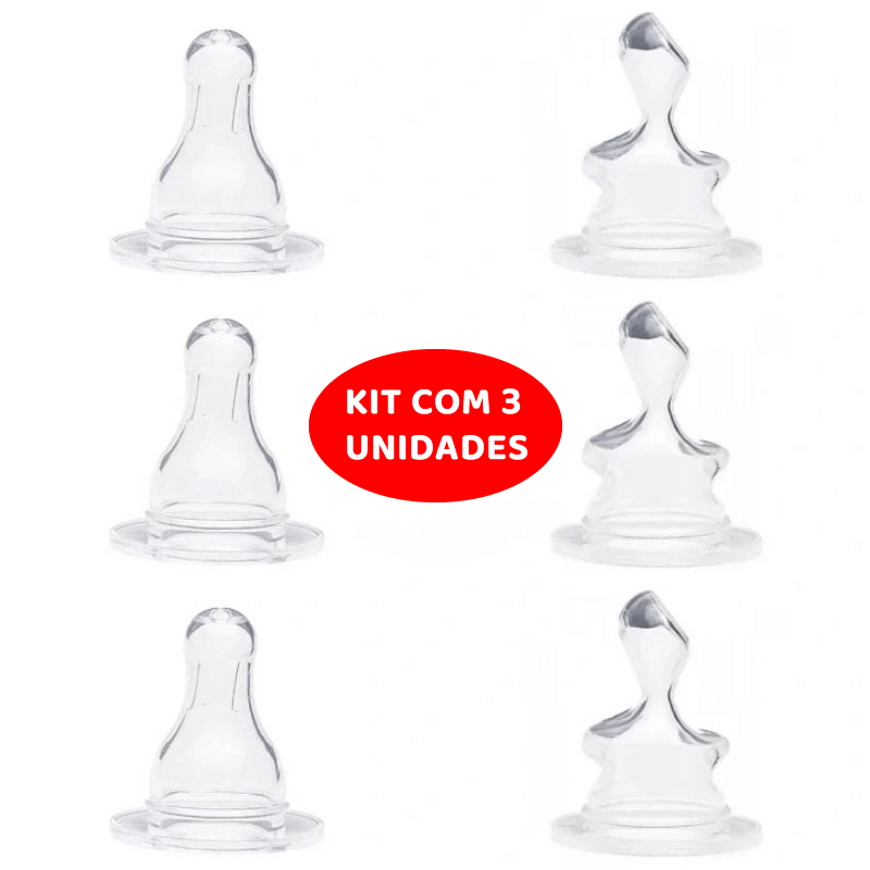 Kit com 3 Bicos de Mamadeira Redondo ou Ortodôntico 100% Silicone em Oferta na Shopee