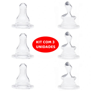 Kit com 3 Bicos de Mamadeira Redondo ou Ortodôntico 100% Silicone em Oferta na Shopee