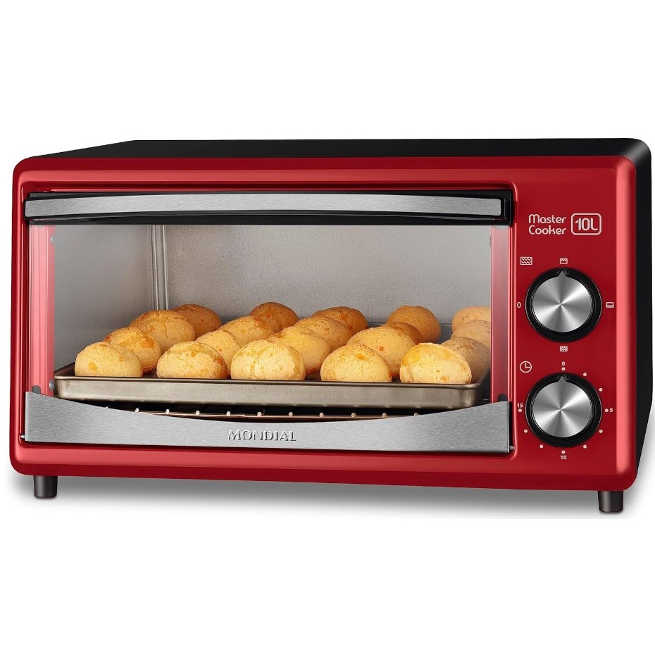 Forno Elétrico De Bancada 10 litros Mondial Master Cooker 110V Desligamento Automático FR-20 Timer 30min Vermelho/Inox - Forninho