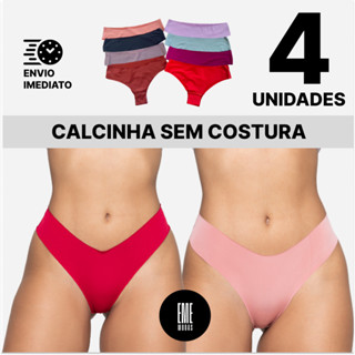 Kit 4 Calcinhas Lisas Sem Costura Tanga Corte a Laser.