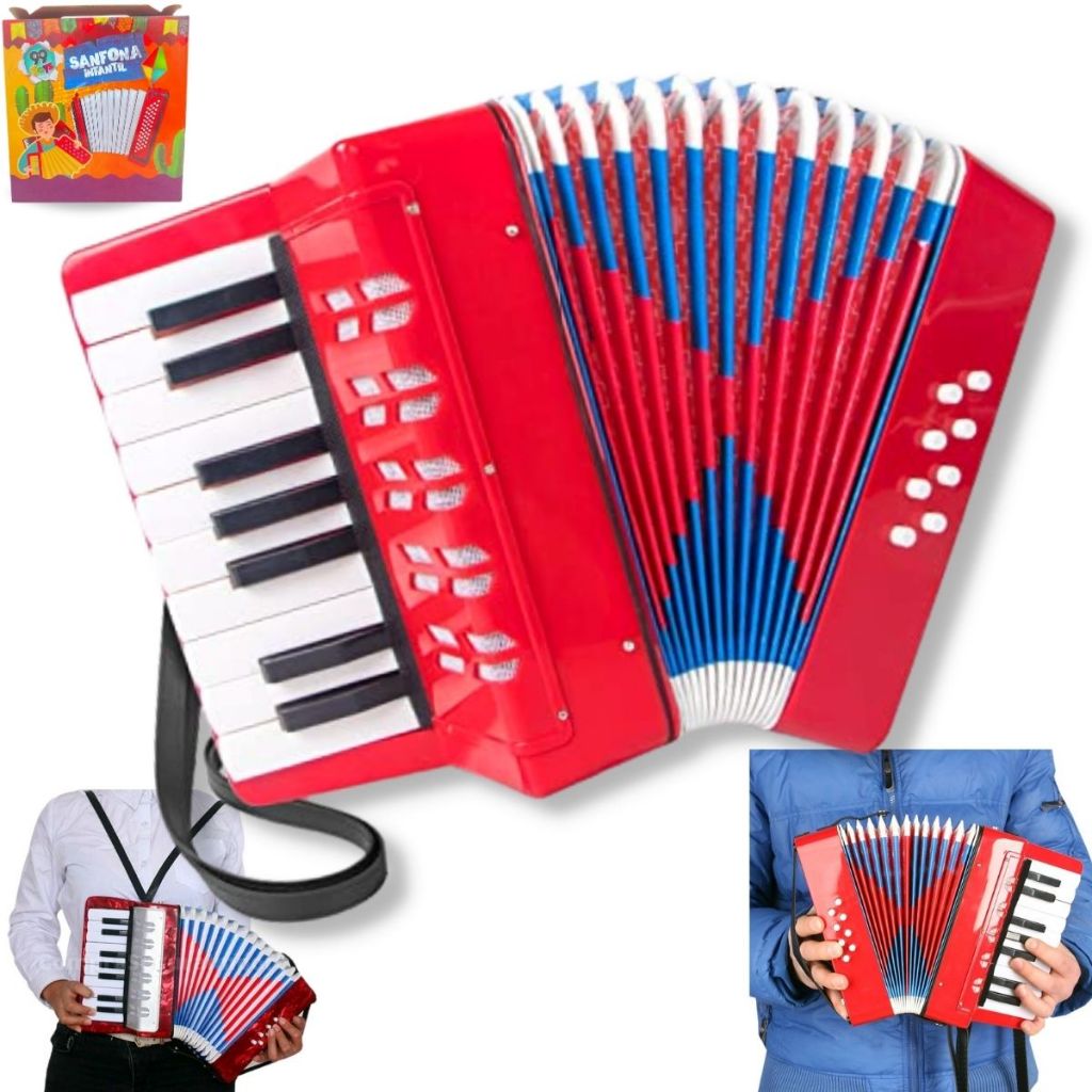 Acordeon Sanfona Gaita Infantil 8 Baixos 17 Teclas Brinquedo