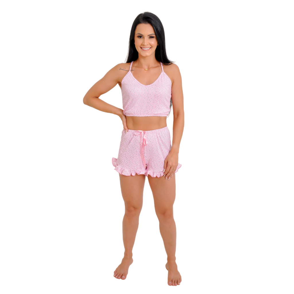 Baby Doll Top Short Doll Sued Verão Alcinha Babadinho