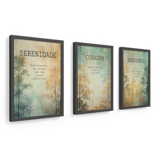 kit 3 quadros decorativos moldura e vidro serenidade, coragem, sabedoria, frases motivacionais em Oferta na Shopee